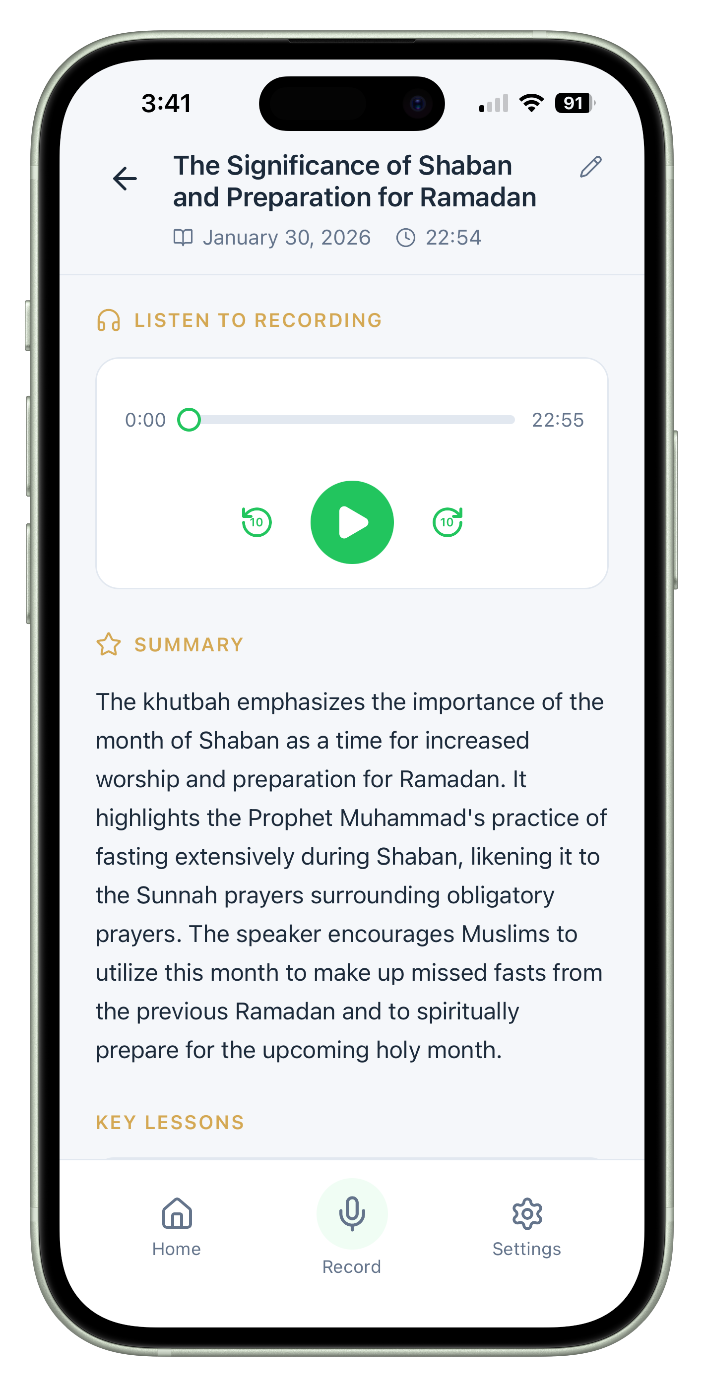 Khutbah Companion summary screen